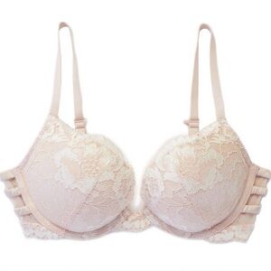 Parisian intimates 34D convertible racerback cross back padded bra nude beige